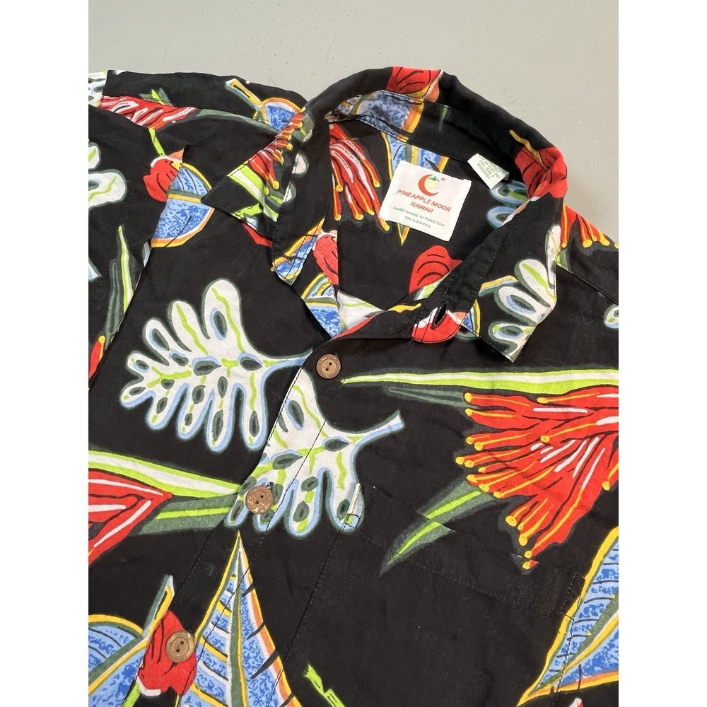 Mens Vintage Pineapple Moon‎ Hawaiian Button Shirt Men Large Hand Made Colorful